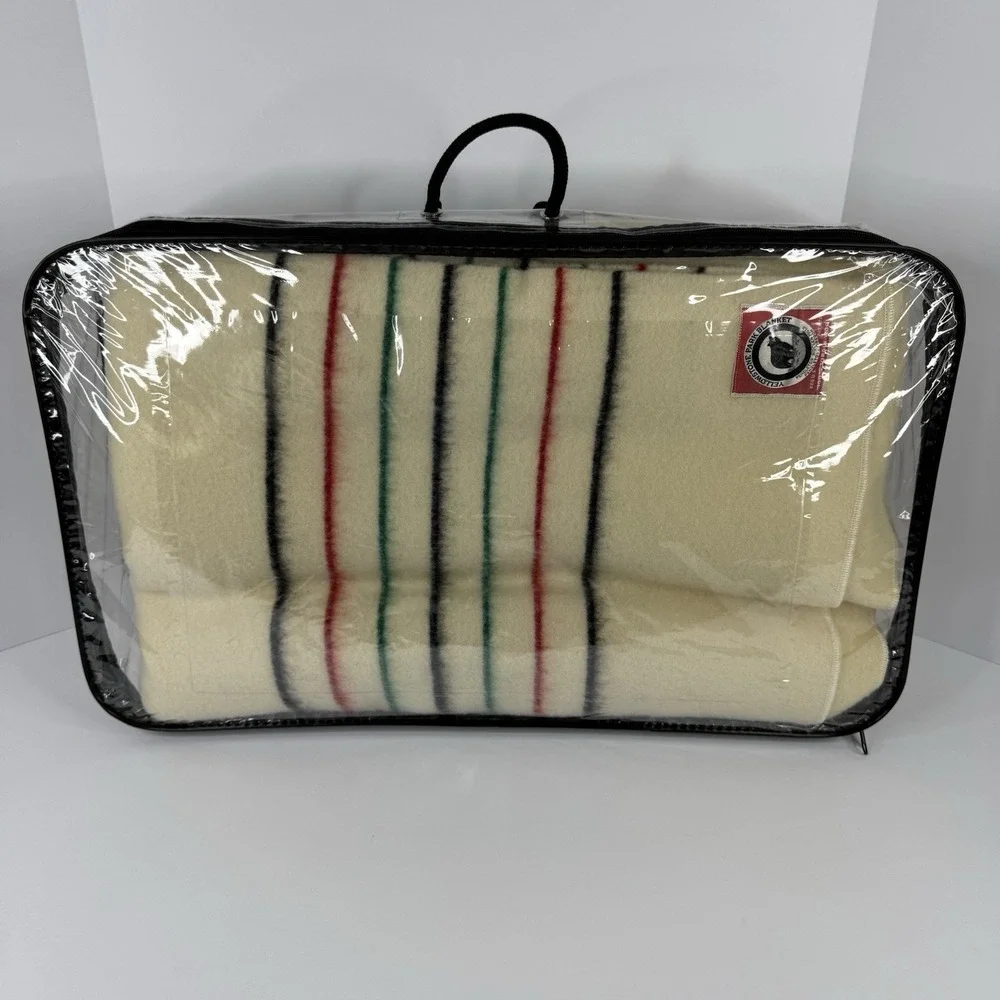 VTG Pendleton Yellowstone Park Blanket 100% Virgin Wool Ivory Striped 86